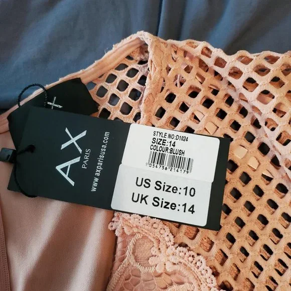 AX Paris Women’s blush v-neck mesh lace bodycon midi dress - Picture 5 of 9